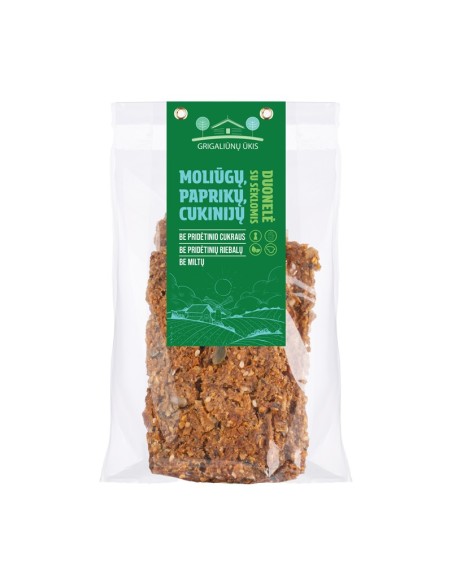 Duona, moliūgas, paprika, cukinija, užkandis, vegan, be gliuteno, be miltų, raw, be cukraus