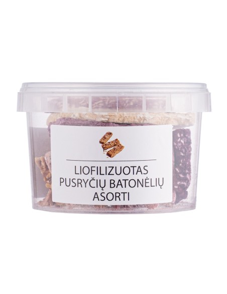 Liofilizuotų pusryčių batonėlių asorti, sveikas maistas, užkandis