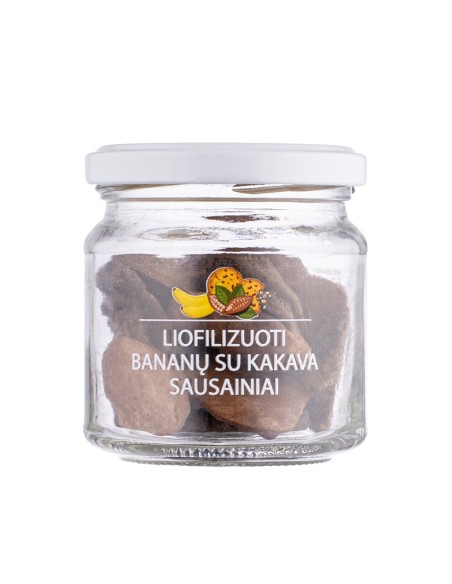 Liofilizuoti bananų sausainiai su kakava, sveikas maistas, be cukraus
